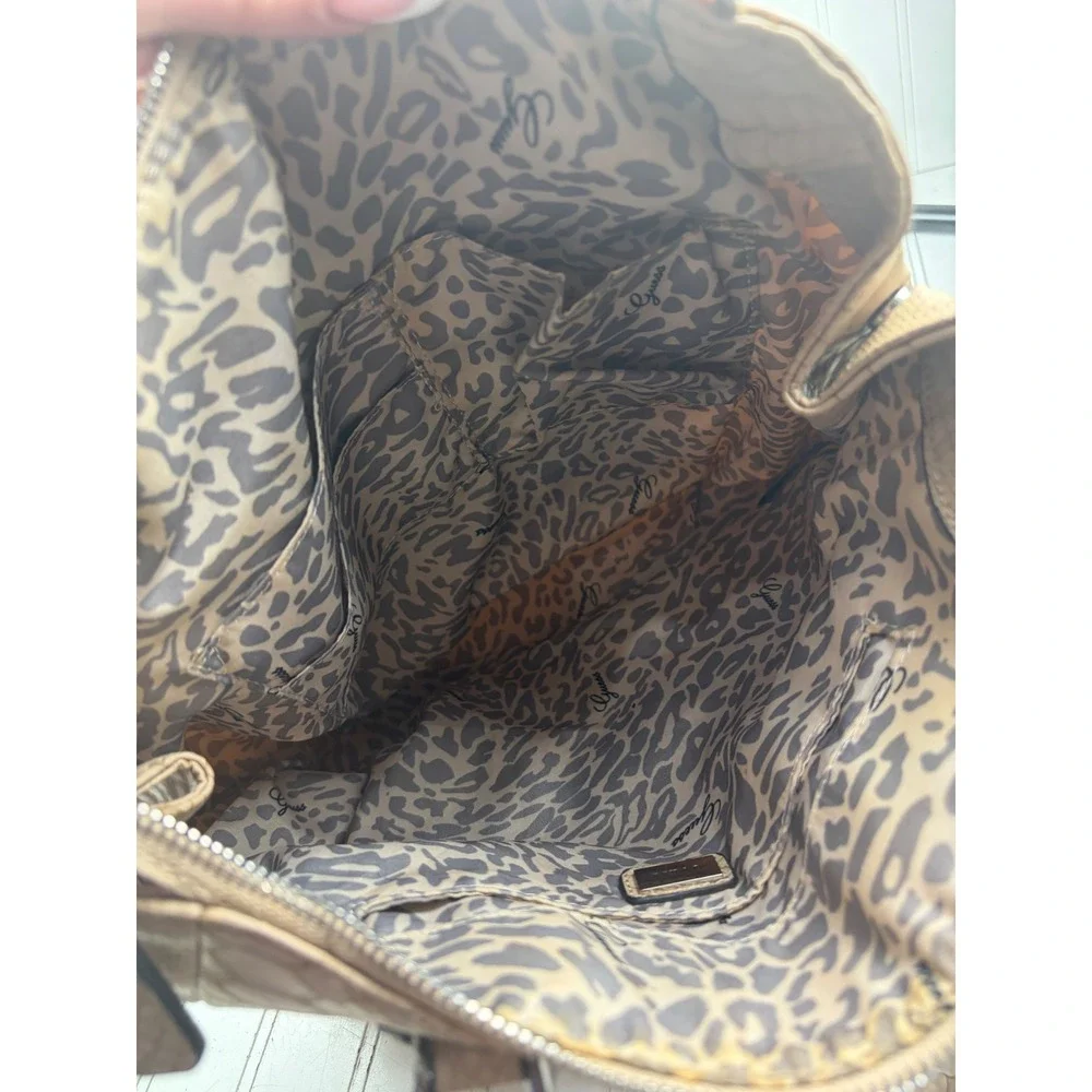 Guess Vintage Y2K Beige Snakeskin Embossed Satchel Shoulder Bag Purse
